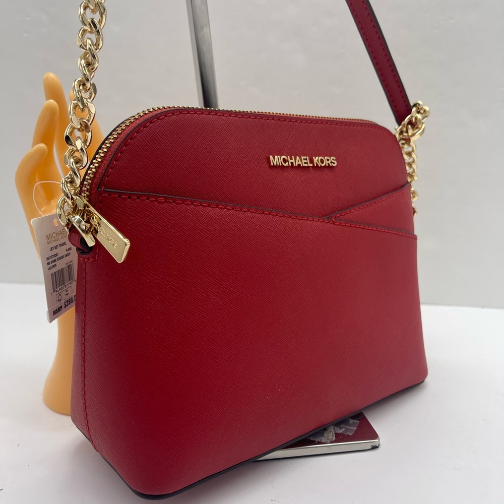 MICHAEL KORS Jet Set Travel Medium Dome Crossbody XCROSS XBODY Bag
Flame 
NWT